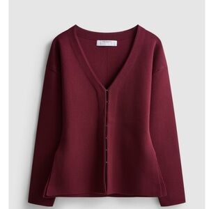 Sculpted V-neck Burgundy Women's Cardigan